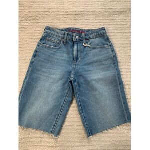 Lucky Brand Loose Bermuda Denim Shorts Jorts Med Wash Raw Hem 00/24 NWT